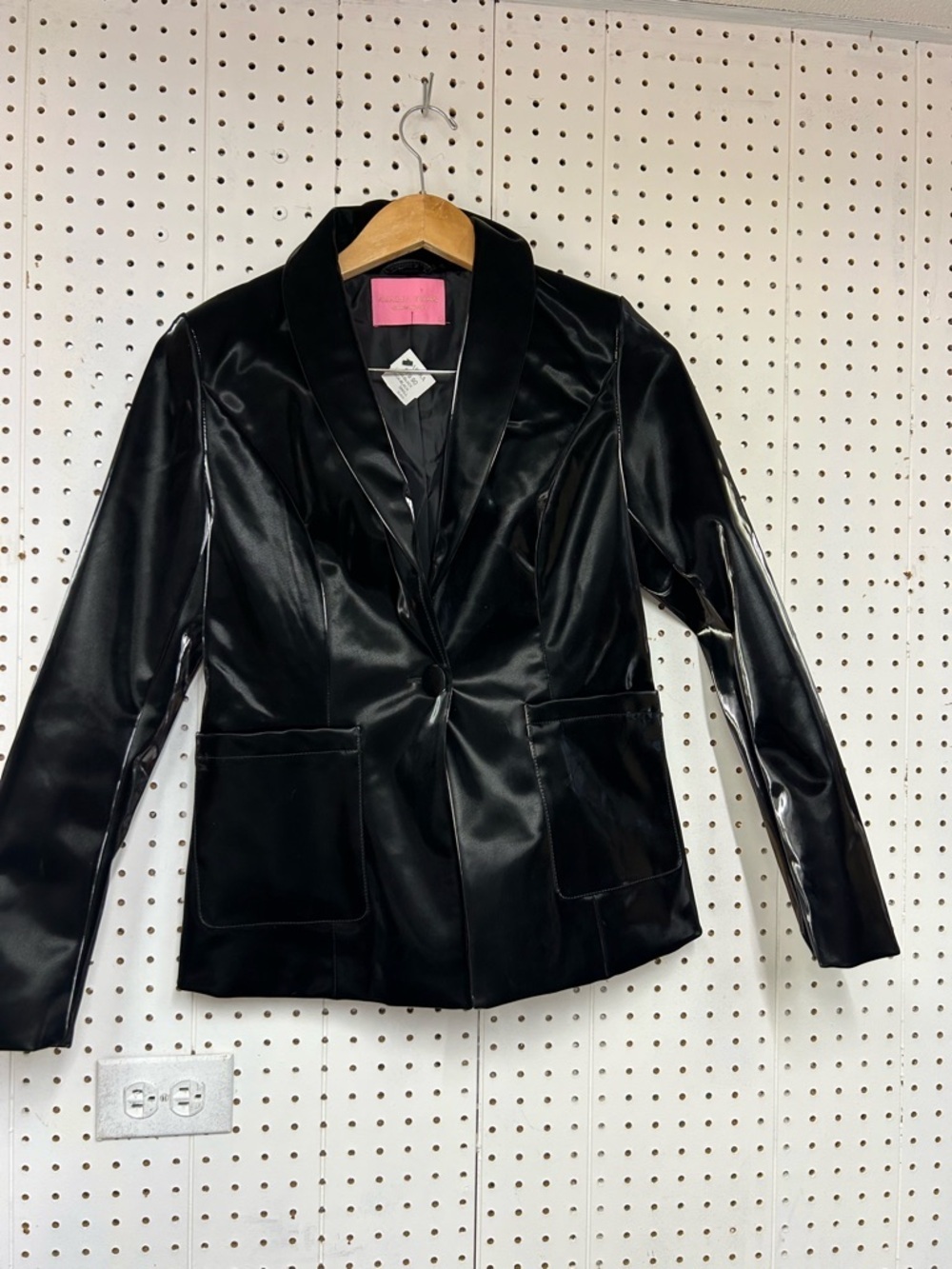 Women's Black Faux Leather Blazer Jacket
